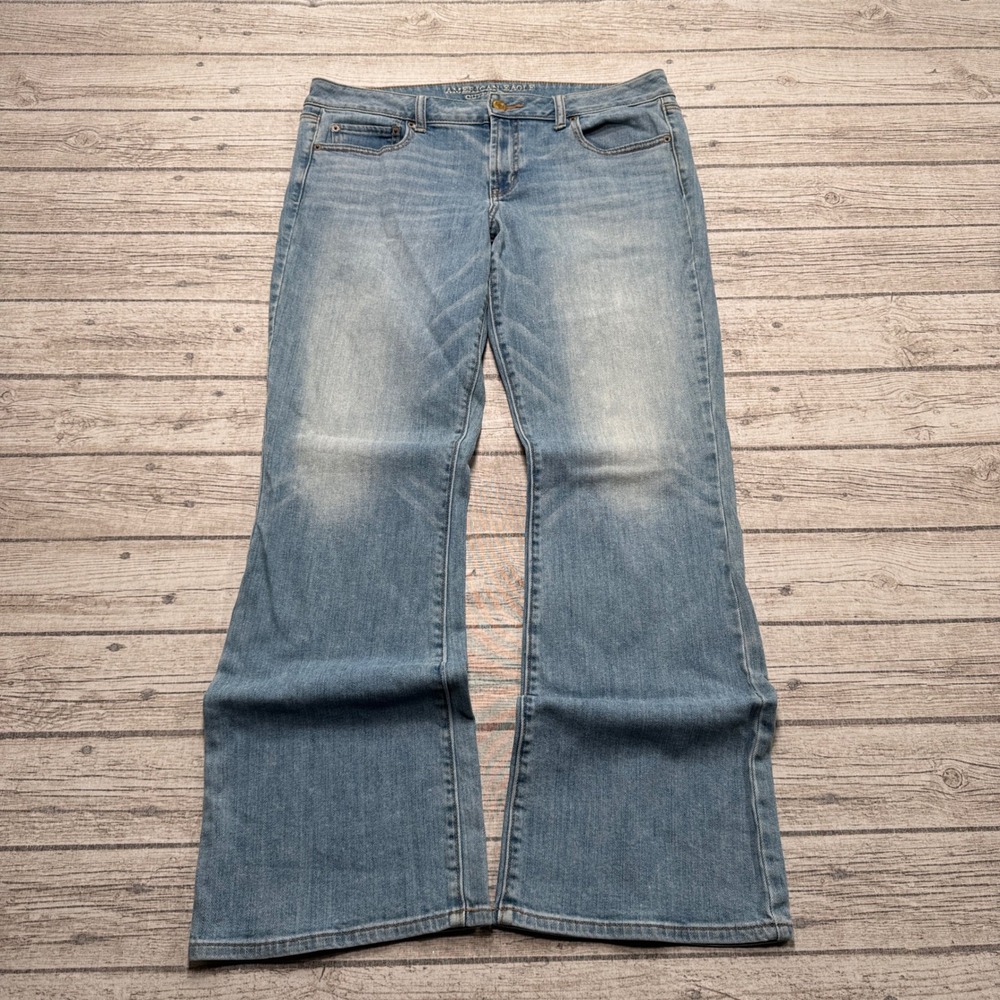 American Eagle Jeans Womens 16 Long Blue Light Wash Wide Leg Baggy Boyfriend Fit